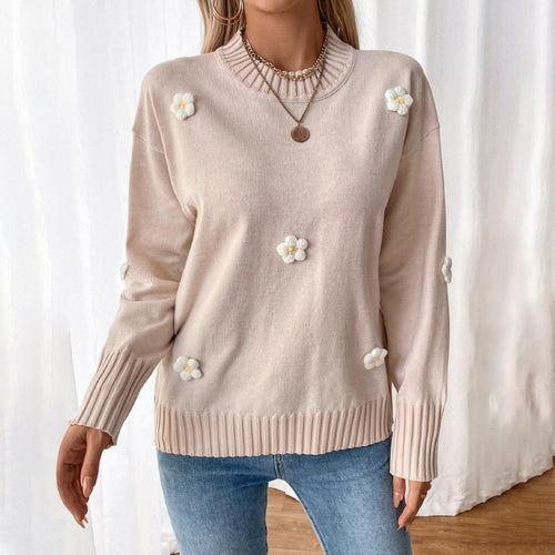 Knit sweater for women with floral appliqués Lune London