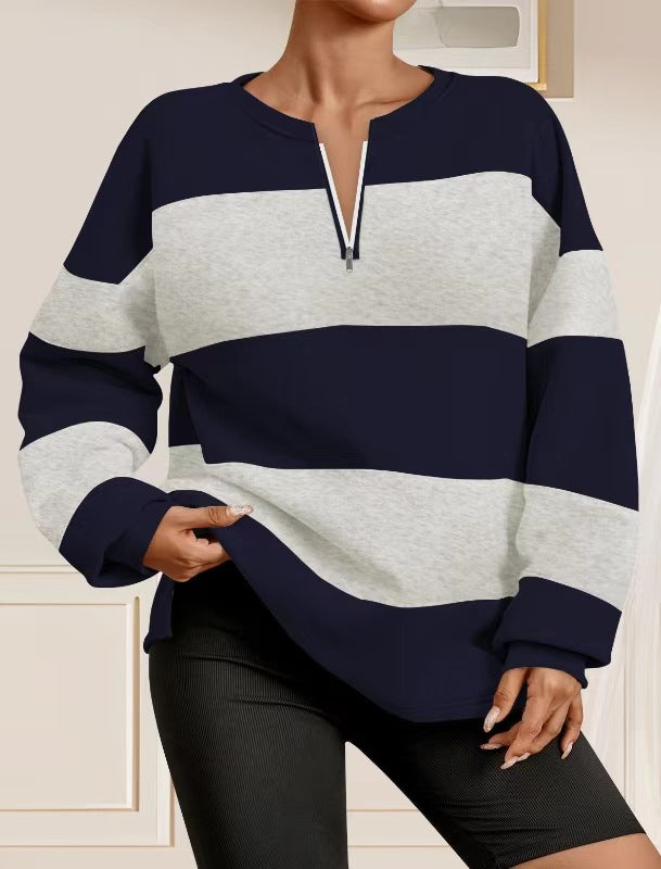 Trendy hooded sweatshirt for women with zipper and striped design Lune London