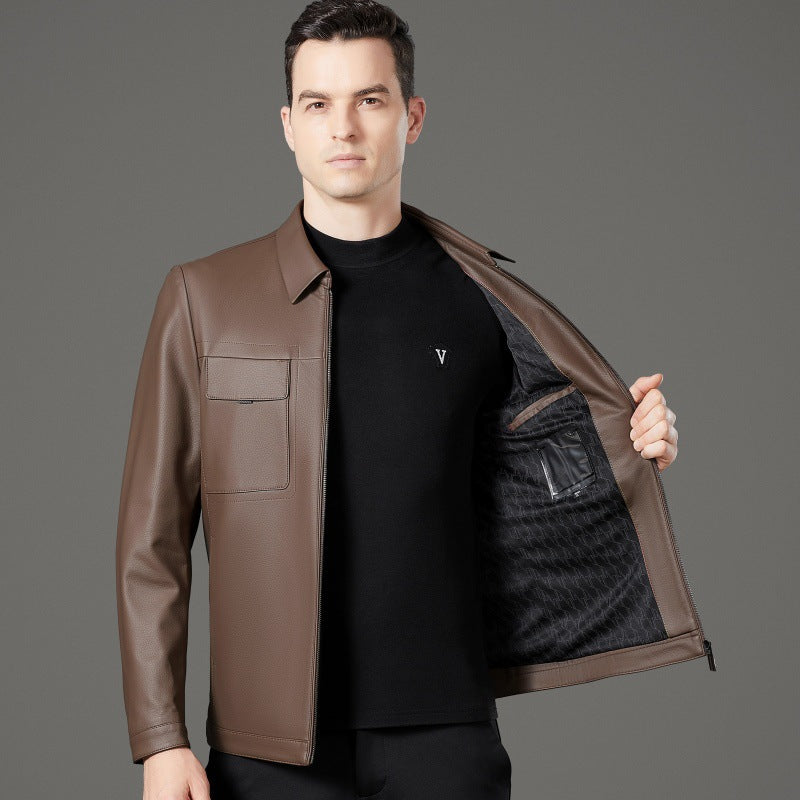 Elegant synthetic leather jacket for men with practical pockets Chic and Style