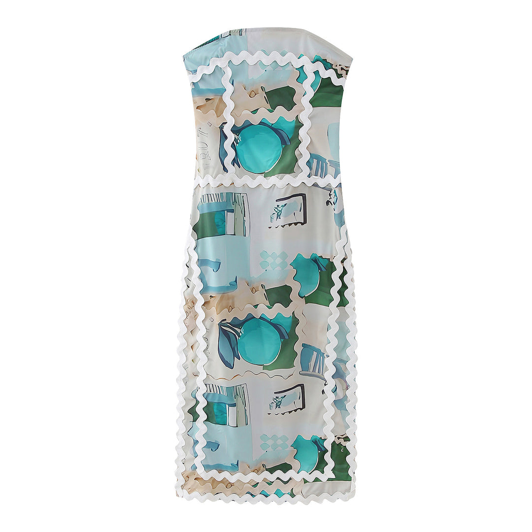 Maxi bandeau dress for women with a playful printed design and an elegant hem Lune London