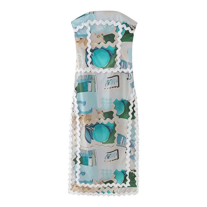 Maxi bandeau dress for women with a playful printed design and an elegant hem Lune London