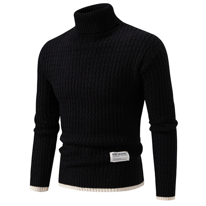 Men's knitted sweater with high collar and textured cable pattern Lune London