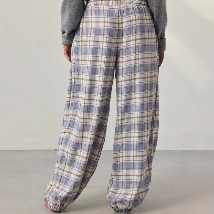 Pantalon à carreaux pour femmes avec jambes larges et taille élastique Chic & Stil