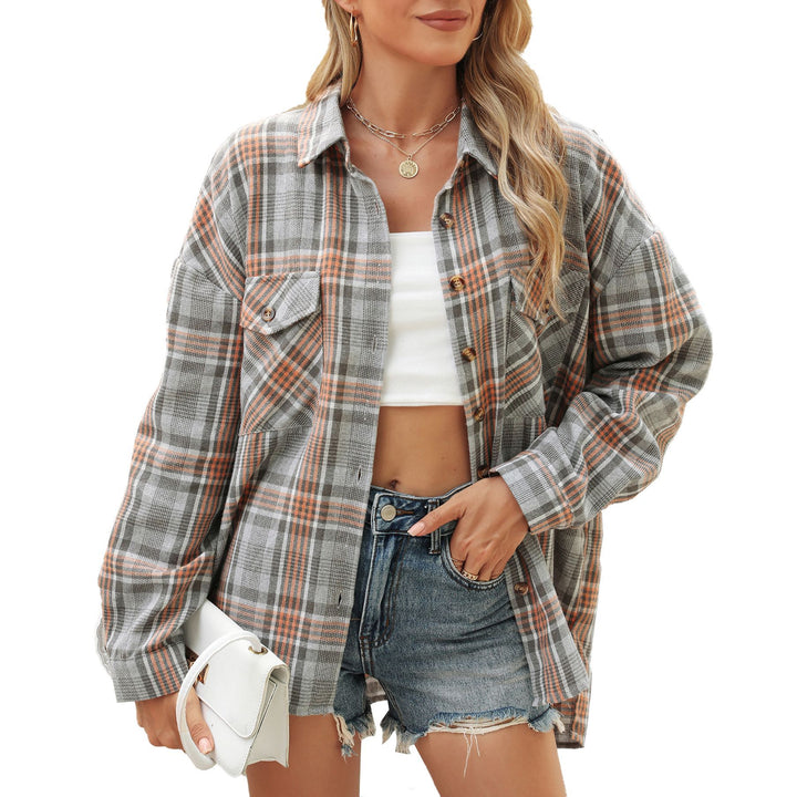 Oversized plaid shirt for women with chest pockets Lune London