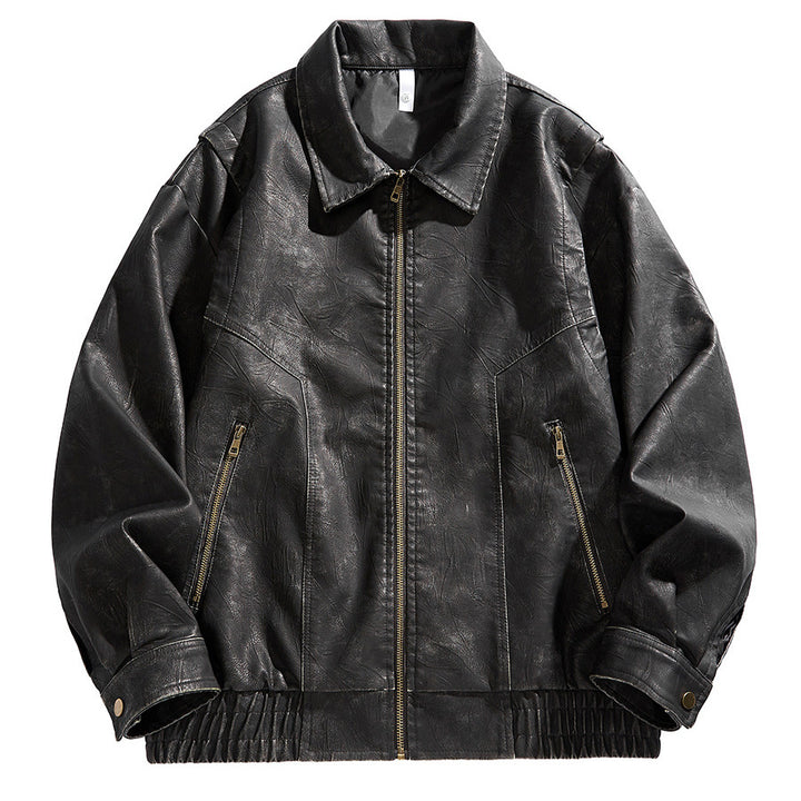 Leather jacket for men, short cut, with elastic waist and pockets Lune London