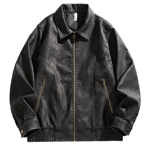 Leather jacket for men, short cut, with elastic waist and pockets Lune London