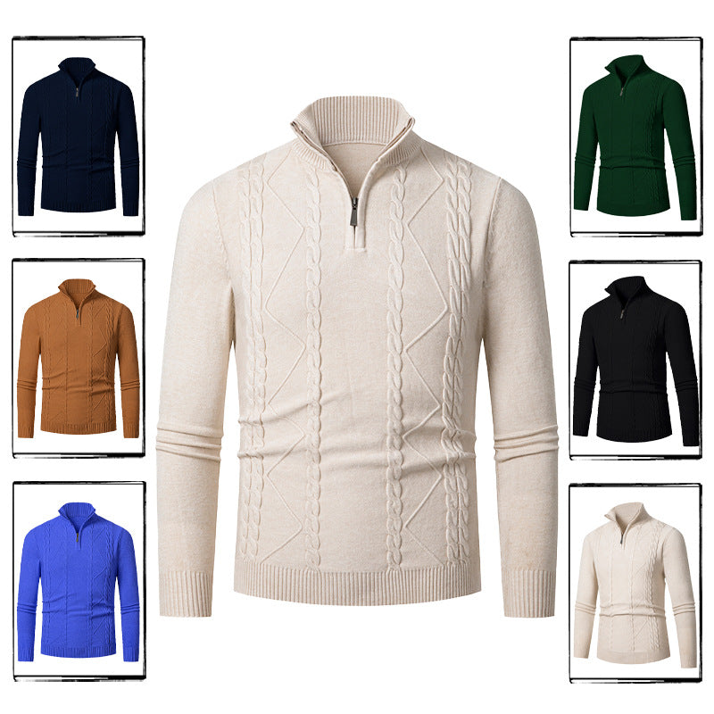 Knitted pull for men with half zip and textured pattern Lune London