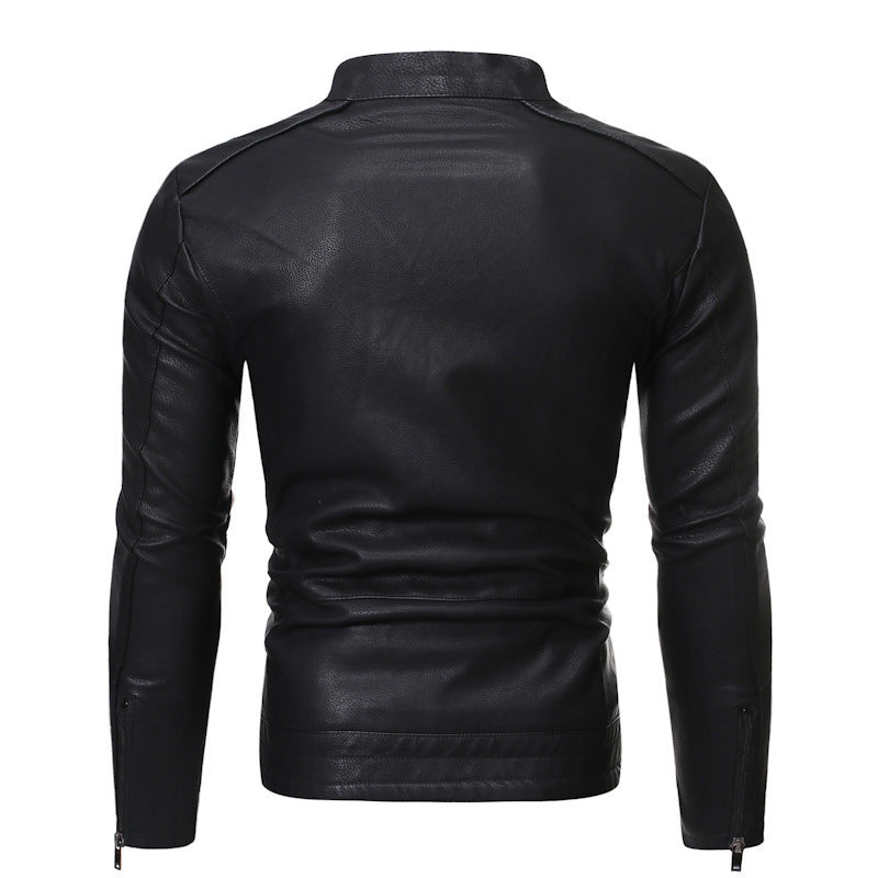 Men's leather motorcycle jacket with asymmetrical zipper and quilted sleeves Lune London