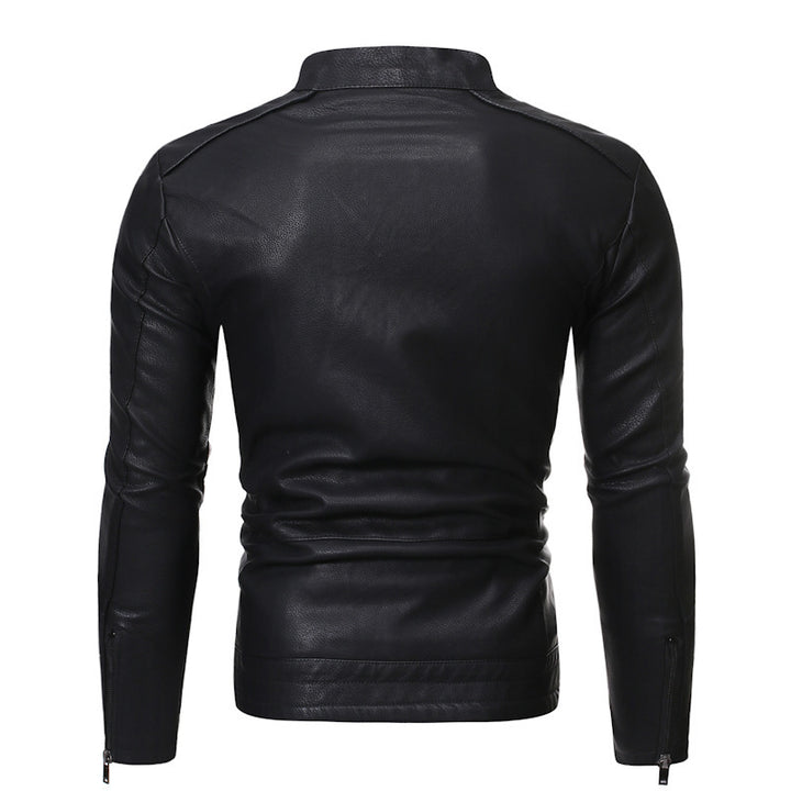 Men's leather motorcycle jacket with asymmetrical zipper and quilted sleeves Lune London