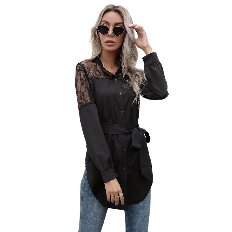Shirt dress women with lace shoulders Lune London