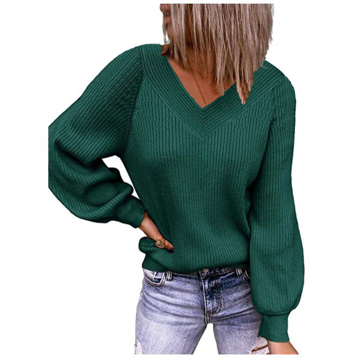 Knitted sweater for women with V-neck and puff sleeves Lune London
