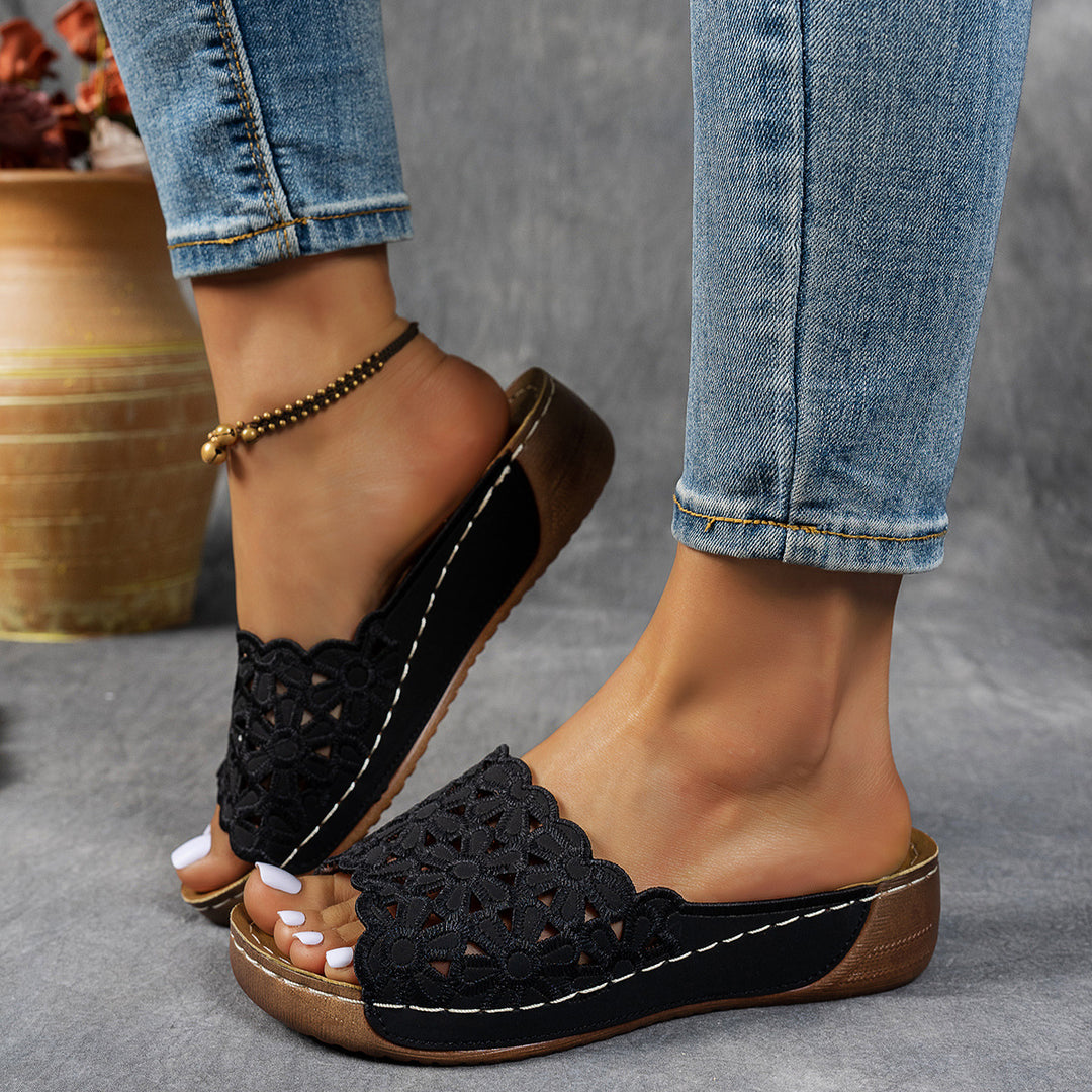 women's comfortable bath shoes with lace floral design Lune London