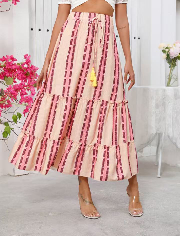 Maxi flared skirt for women with ruffle design and adjustable waist Lune London