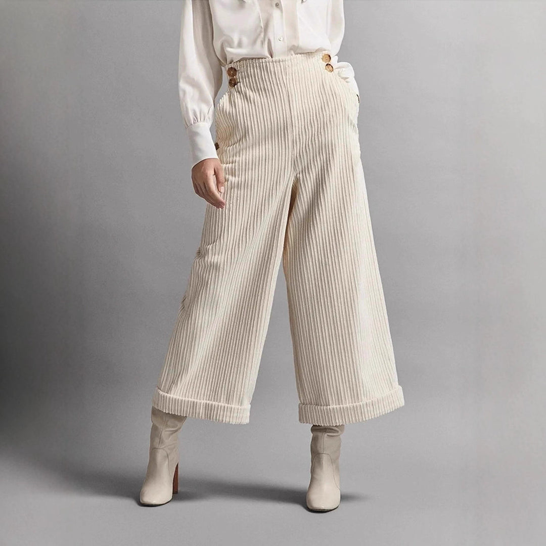 Pantalon large en velours côtelé pour femmes avec boutons décoratifs Chic & Stil