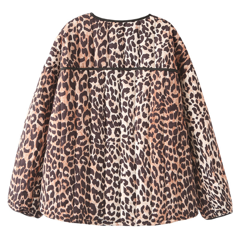 Quilted women's jacket with leopard pattern and practical pockets Lune London
