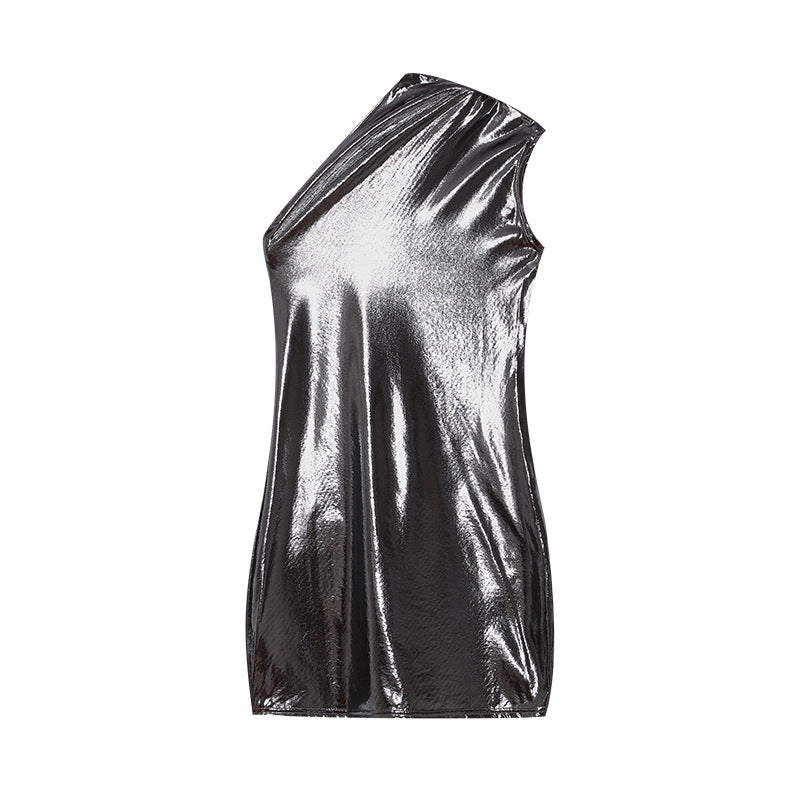 Asymmetrical metallic shift dress for women Lune London