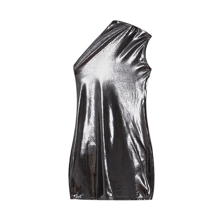 Asymmetrical metallic shift dress for women Lune London