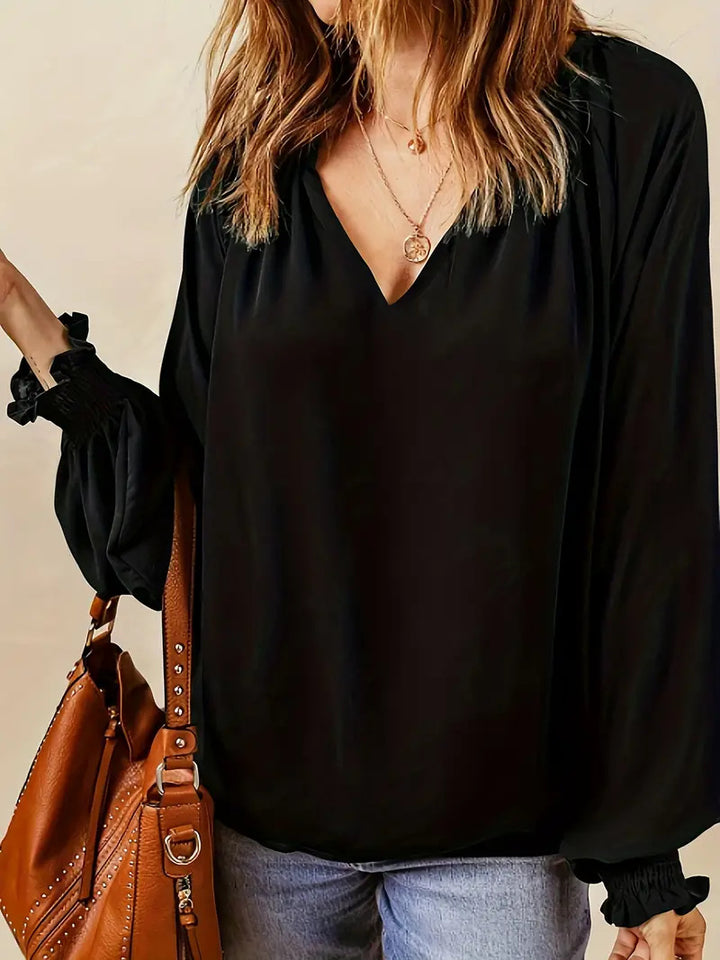 Ladies Elegant V Neck Blouse With Puff Sleeves Lune London