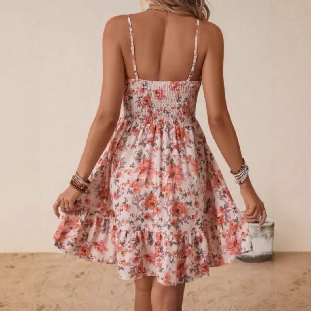 Floral summer dress for women with A-line skirt and spaghetti straps Lune London