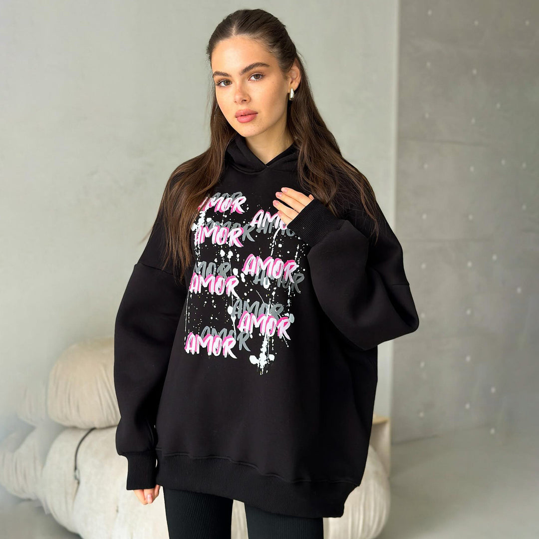 Casual hoodie for women with striking inscription Lune London