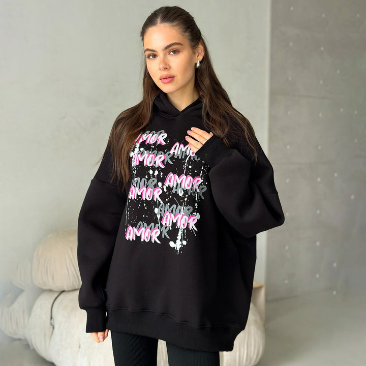 Casual hoodie for women with striking inscription Lune London