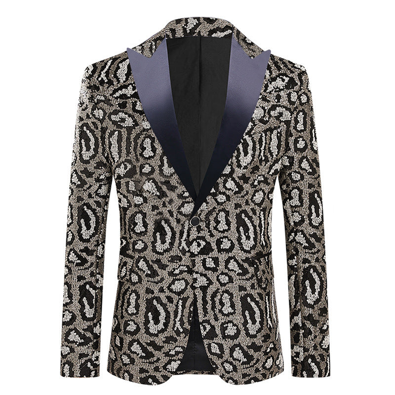 Elegant men's sequin blazer with modern leopard print Lune London