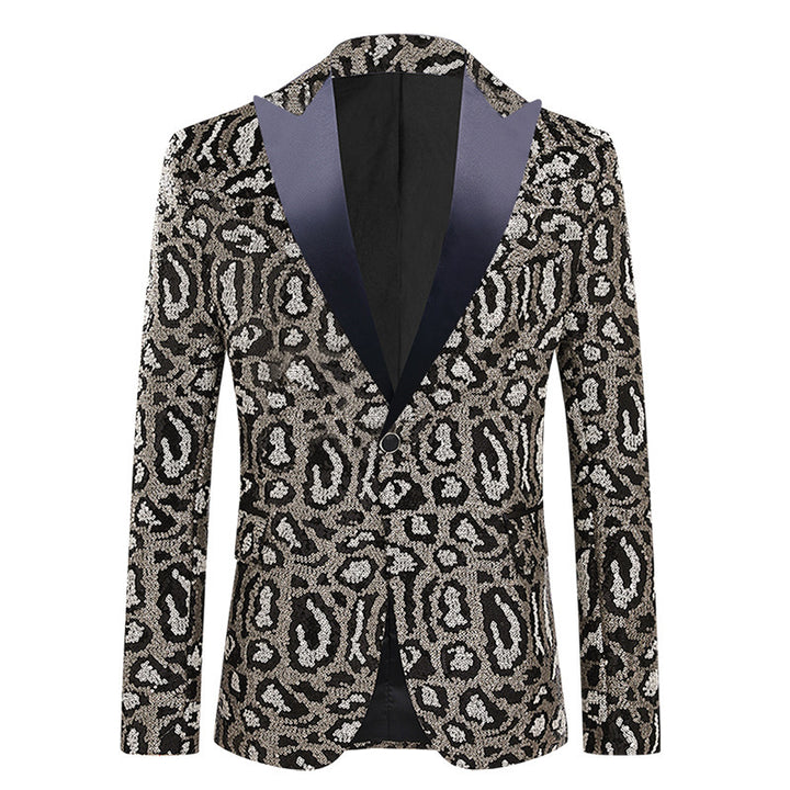 Elegant men's sequin blazer with modern leopard print Lune London