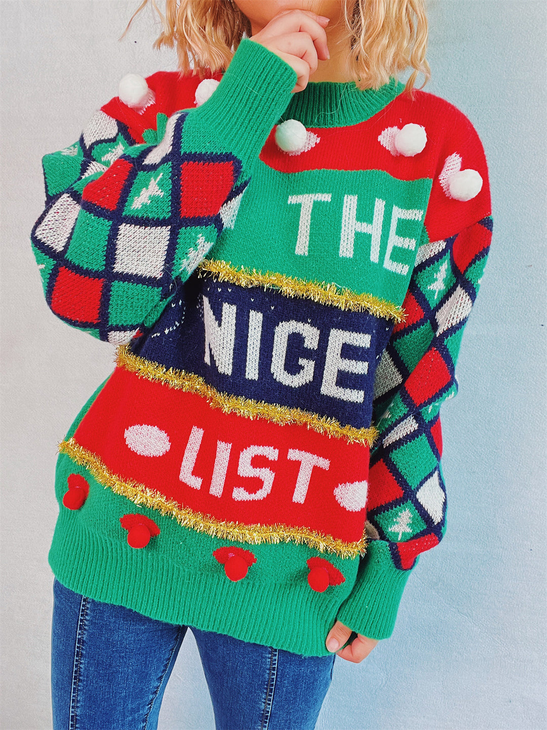 Christmas sweater for women with three-dimensional patterns and sparkling accents Lune London