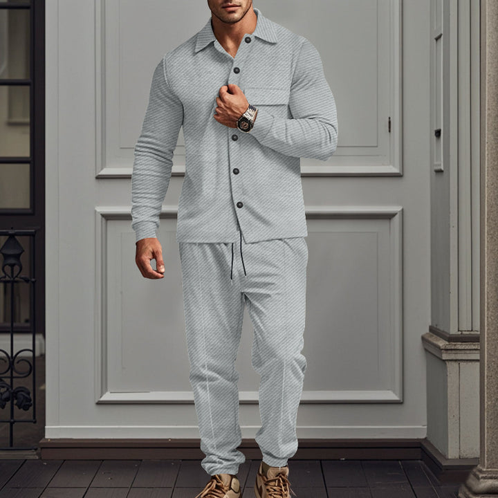 Casual long sleeve t-shirt set for men and chic jogging pants