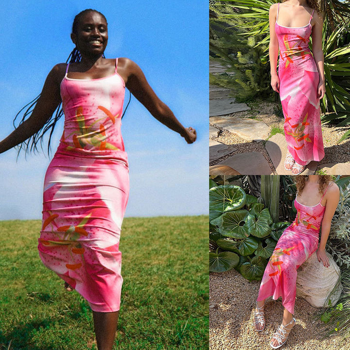 Ladies floral pattern maxi dress with spaghetti straps Lune London