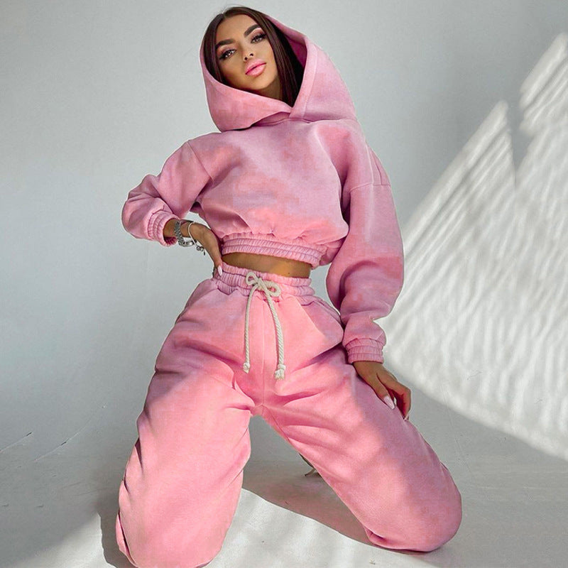 Women casual fleece sweatshirt set with high waist and drawstring Lune London