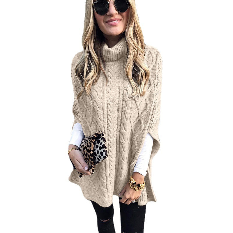 Knitted poncho for women with high collar Lune London