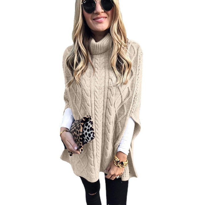 Knitted poncho for women with high collar Lune London