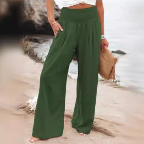 Light linen pants for women with elastic waist and wide fit Lune London