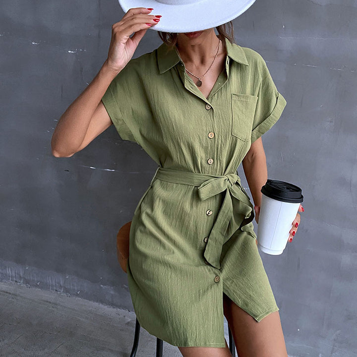 Shirt dress with button placket for women with tie belt Lune London
