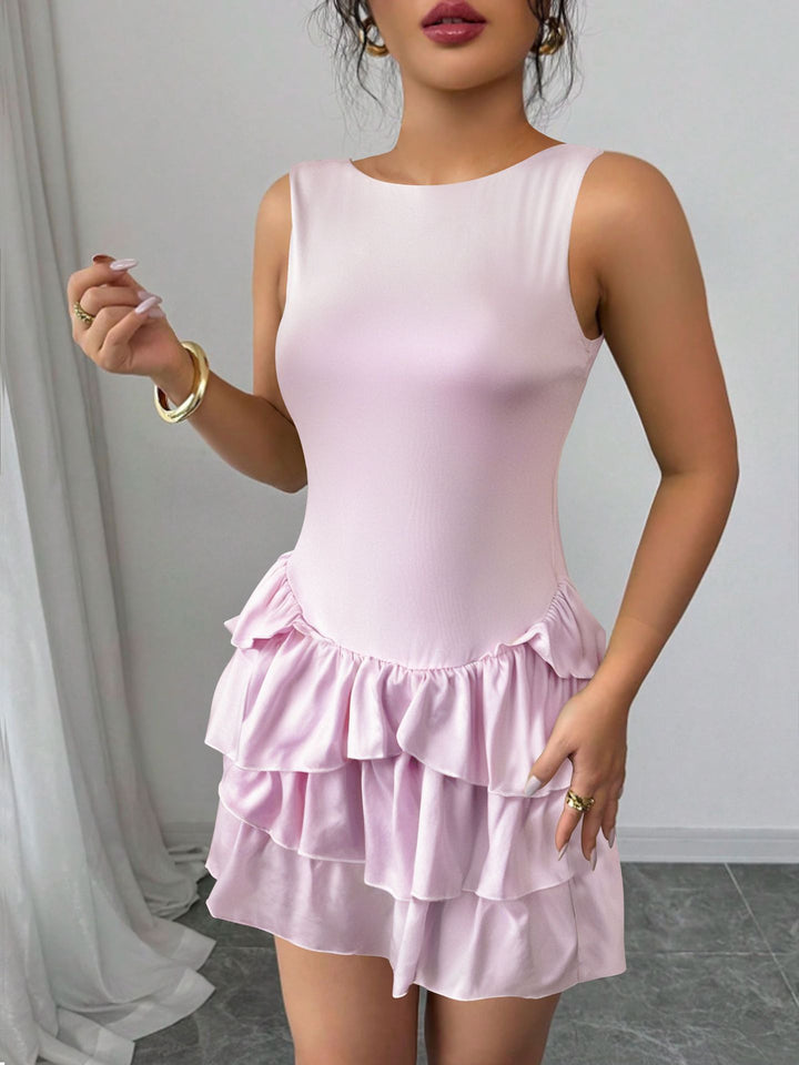 Women Summer Ruffled Dress with Fitted Top and Flared Hem Lune London