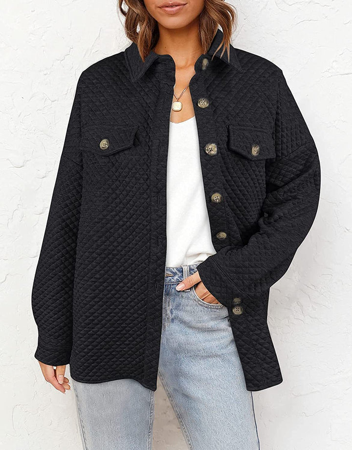 Plus size women's quilted jacket with pockets and classic collar Lune London