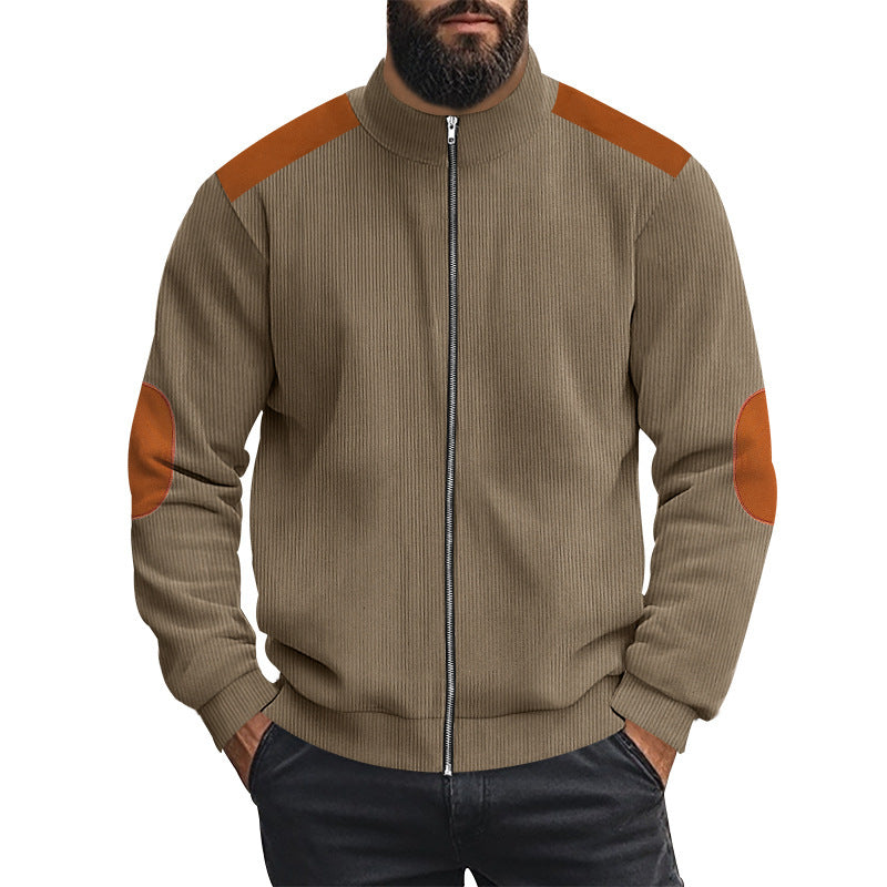 Sporty knitted jacket for men with contrasting leather applications Lune London