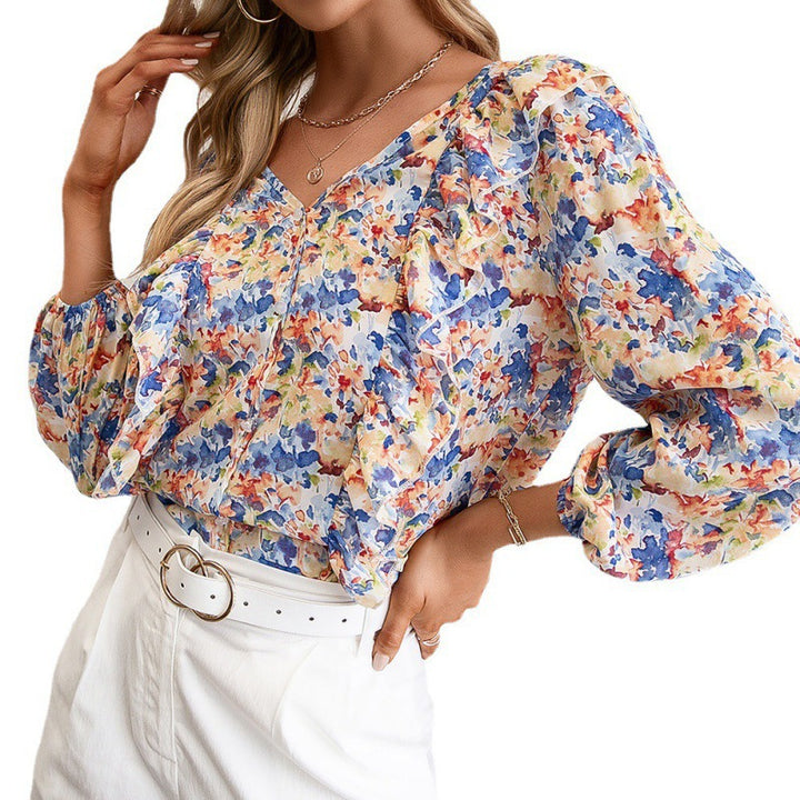 Women's blouse with ruffles and floral pattern Lune London