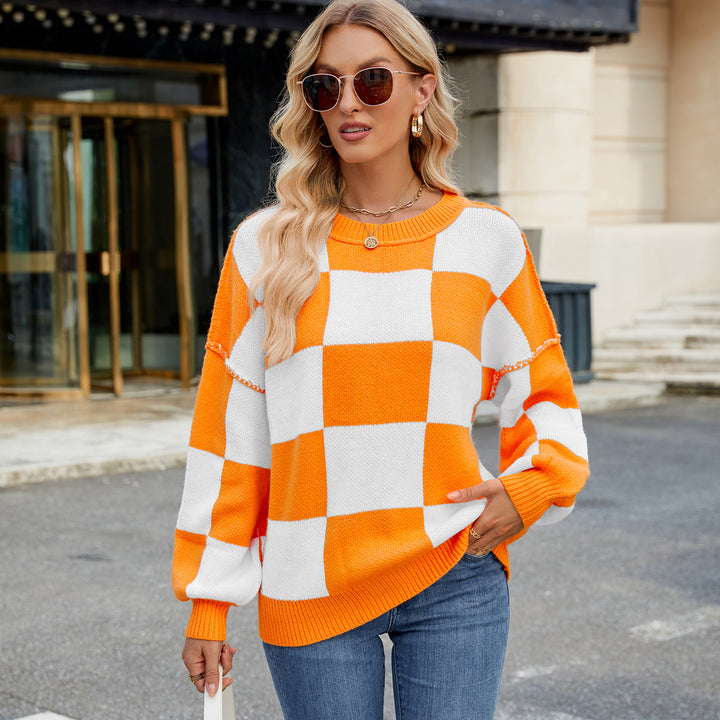 Checked knit sweater for women in breathable Lune London