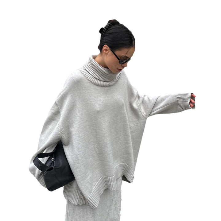 Comfortable knit set for women with high collar and flared pants Lune London