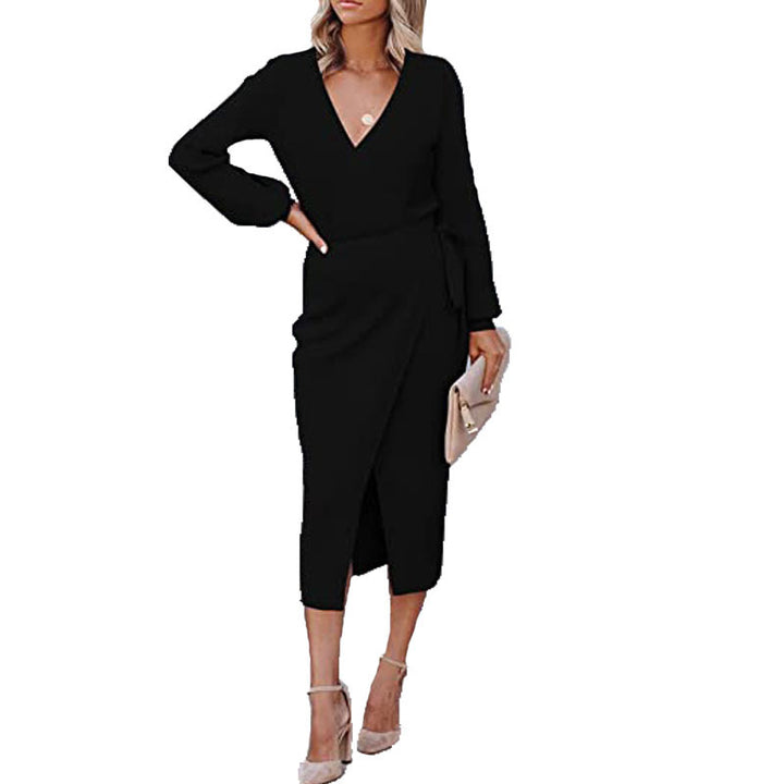 Wrap dress for women with deep V-neck and elegant belt Lune London