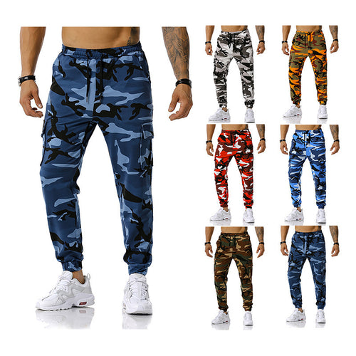 Camouflage cargo pants for men with elastic waistband and practical side pockets Lune London