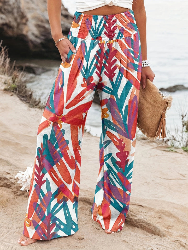 Loose summer pants for women with floral print and elastic waistband Lune London