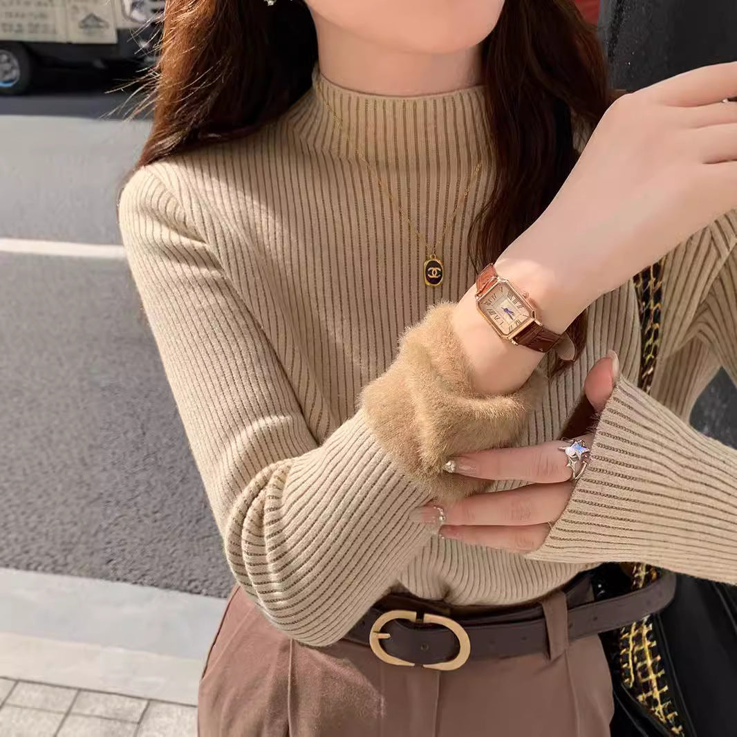 Ladies Elegant Ribbed Sweater with High Collar Lune London
