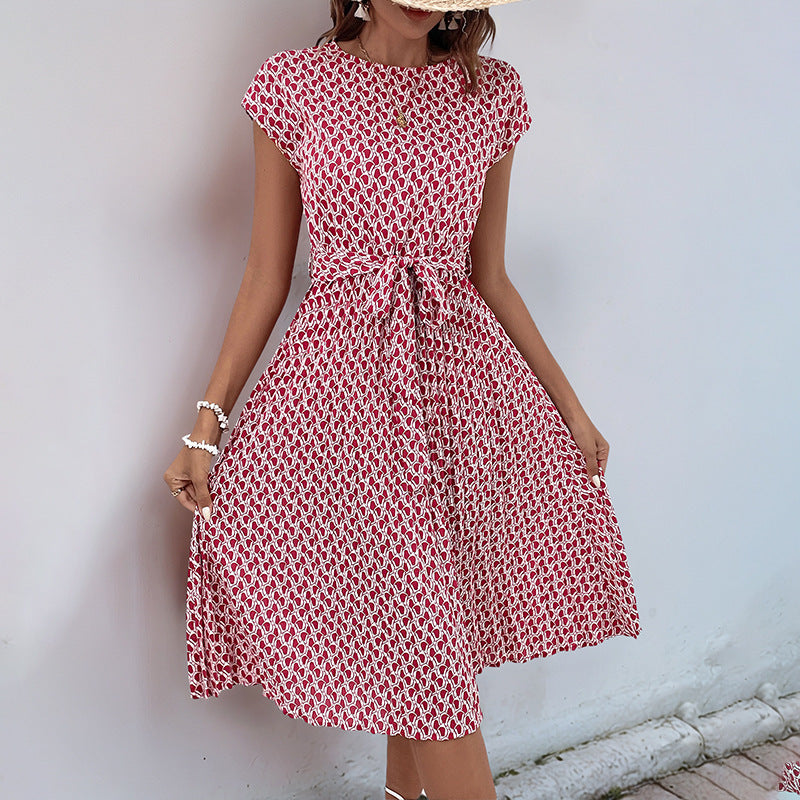 Mid-length floral print dress for women with adjustable waist drawstring Lune London