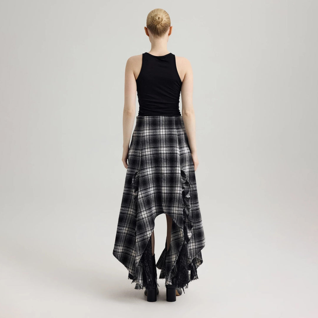Women’s maxi skirt with asymmetric hem and ruffle details Lune London