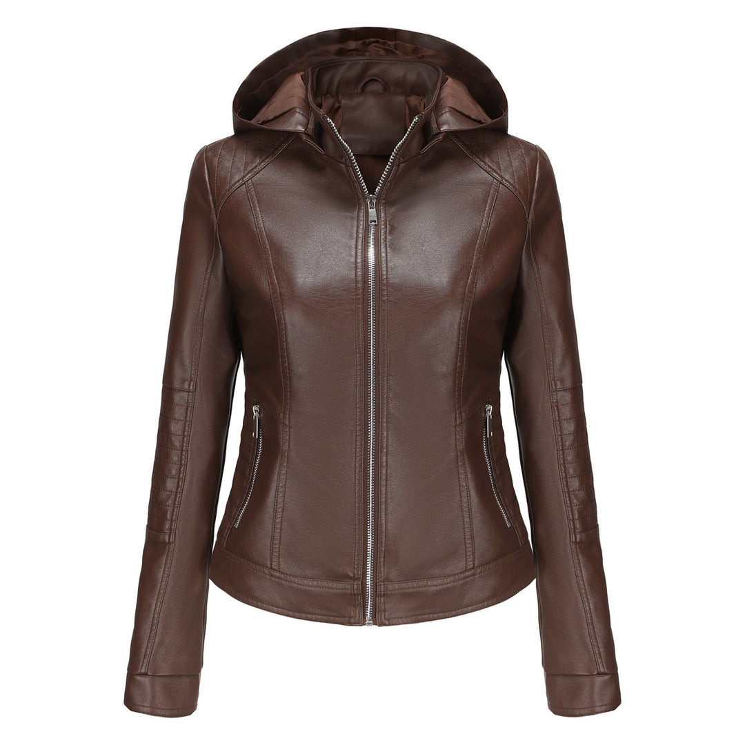 High-quality synthetic leather hooded jacket for women Lune London