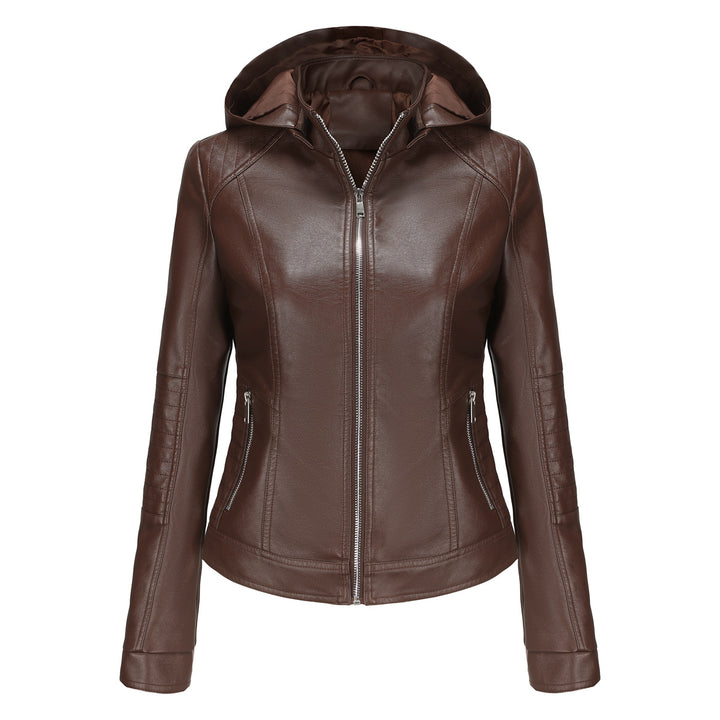 High-quality synthetic leather hooded jacket for women Lune London