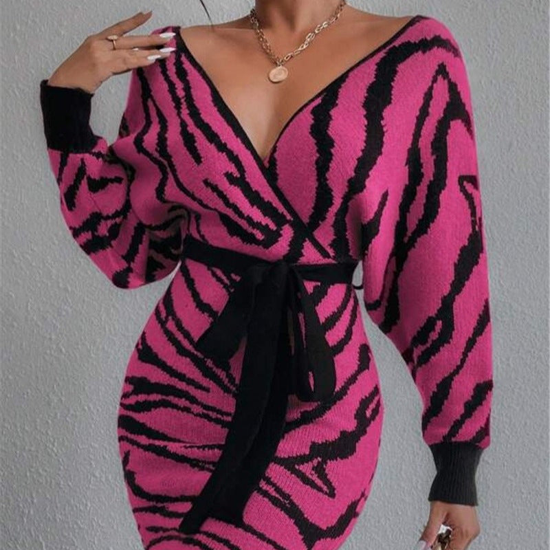 Knit dress for women with trendy zebra pattern Lune London